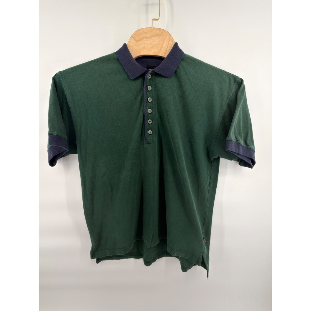 Vintage 90s Structure Mens L Polo Shirt Green Navy Colorblock 100% Cotton Retro